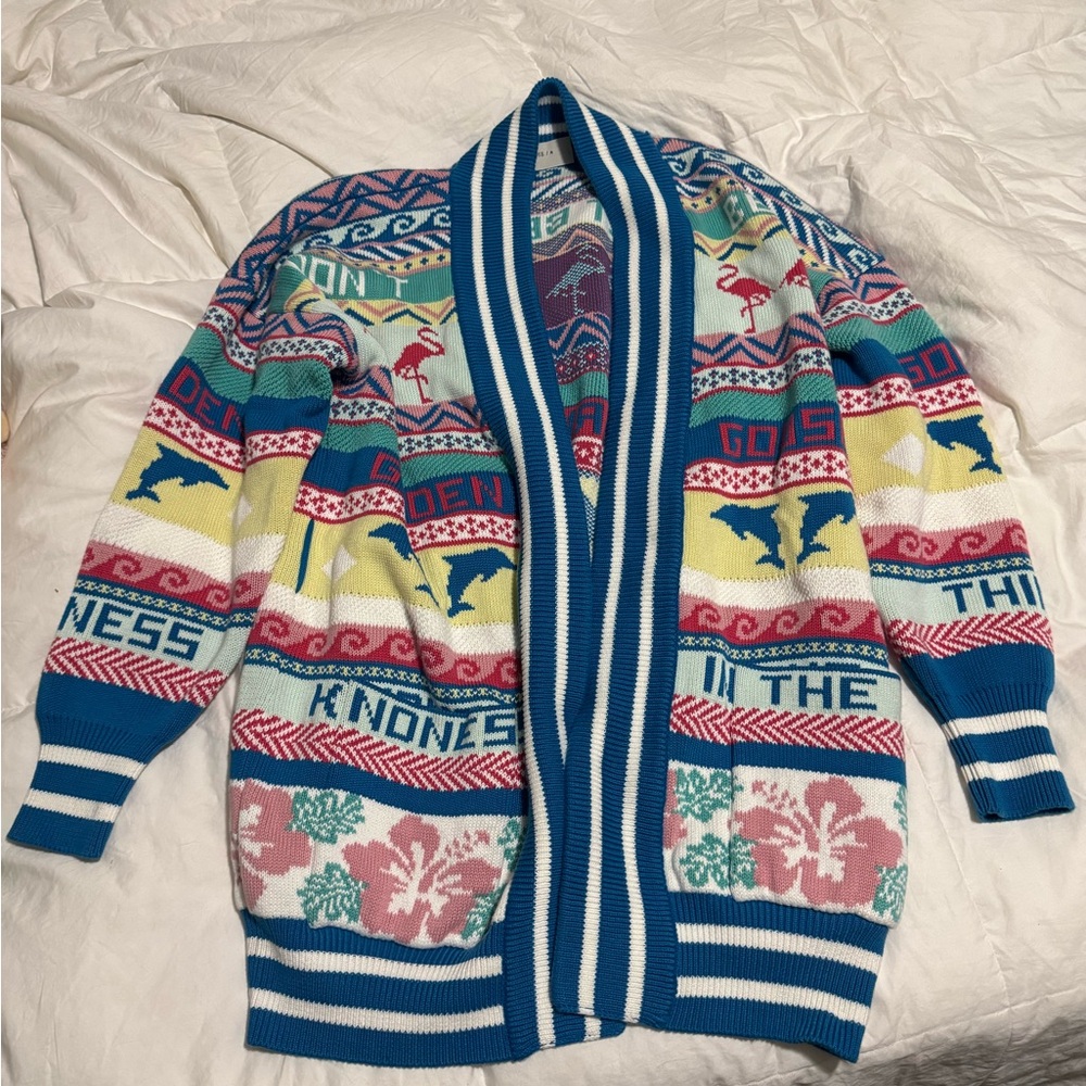 Authentic Golden Goose Colorful Patterned Cardigan Sweater Size M Medium w belt